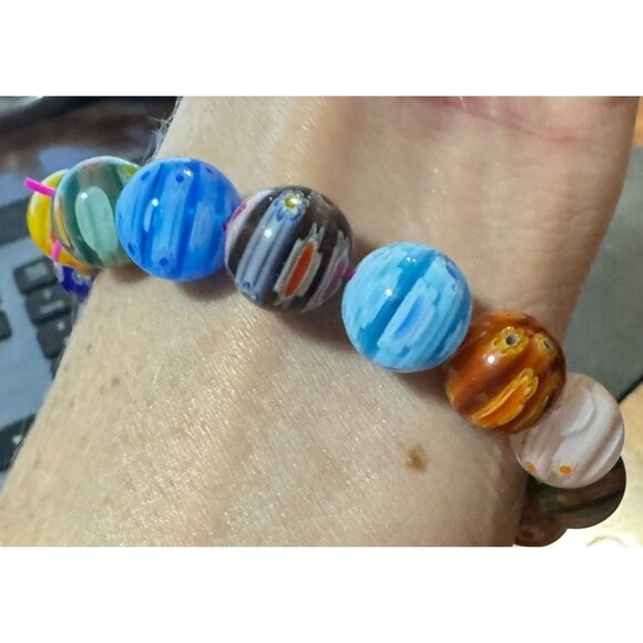 Colorful Handmade Millefiori Glass Bead Bracelet Stretch Elastic Jewelry Womens - Picture 4 of 4